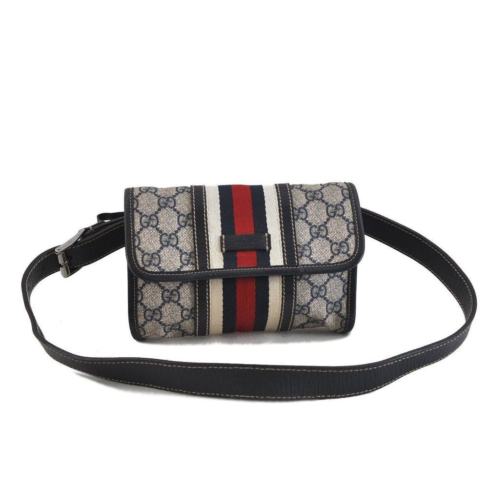 GUCCI Sherry Line Waist Bum Bag PVC Navy Blue
